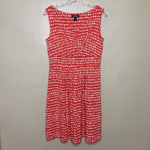 LANDS’ END Dress Coral White Polka Dot Surplice Neckline Cotton Blend Small